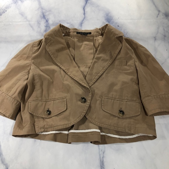 Theory Camel Brown Lelaini Cropped Blazer Jacket - Picture 3 of 8